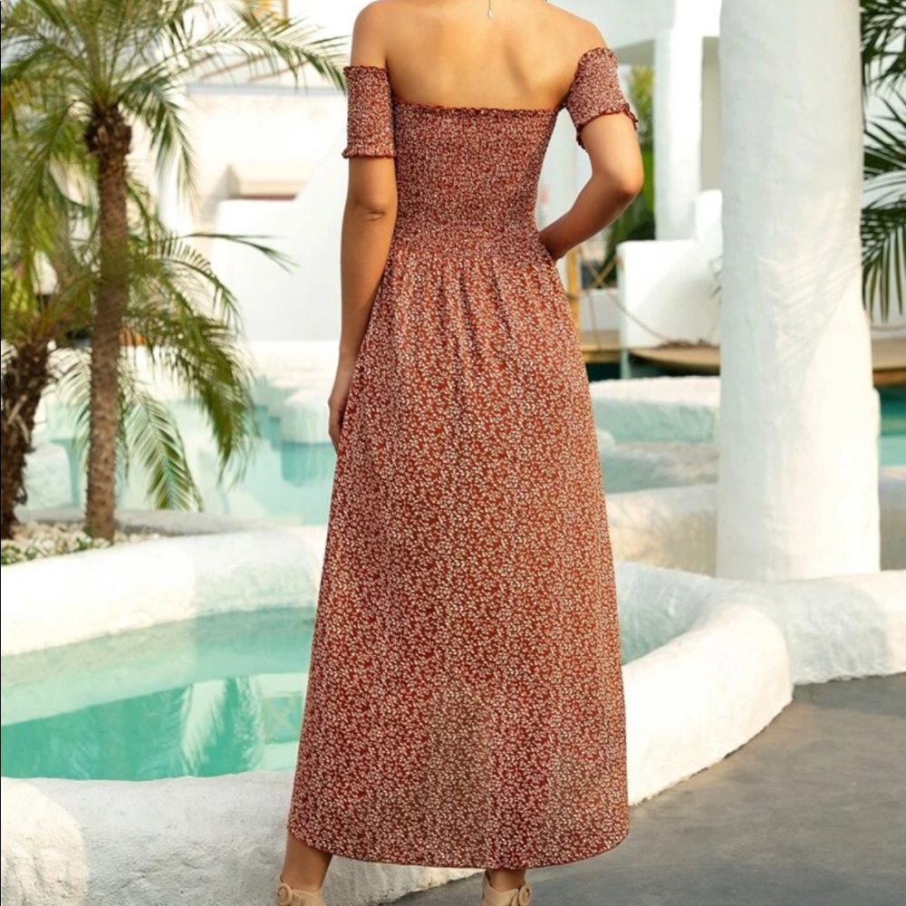 Boho gypsy red off shoulder maxi dress floral - Picture 6 of 10